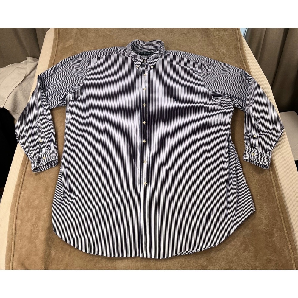 Vintage Ralph Lauren Shirt 4XLT Tall Blue White Striped Classic Button Down EUC